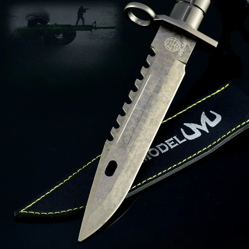 26 cm CS Game Perifere M9 Damascus Mes Staal Patroon wapens Model Training Prop Katana Metalen Speelgoed Messen Craft gift voor Jongens