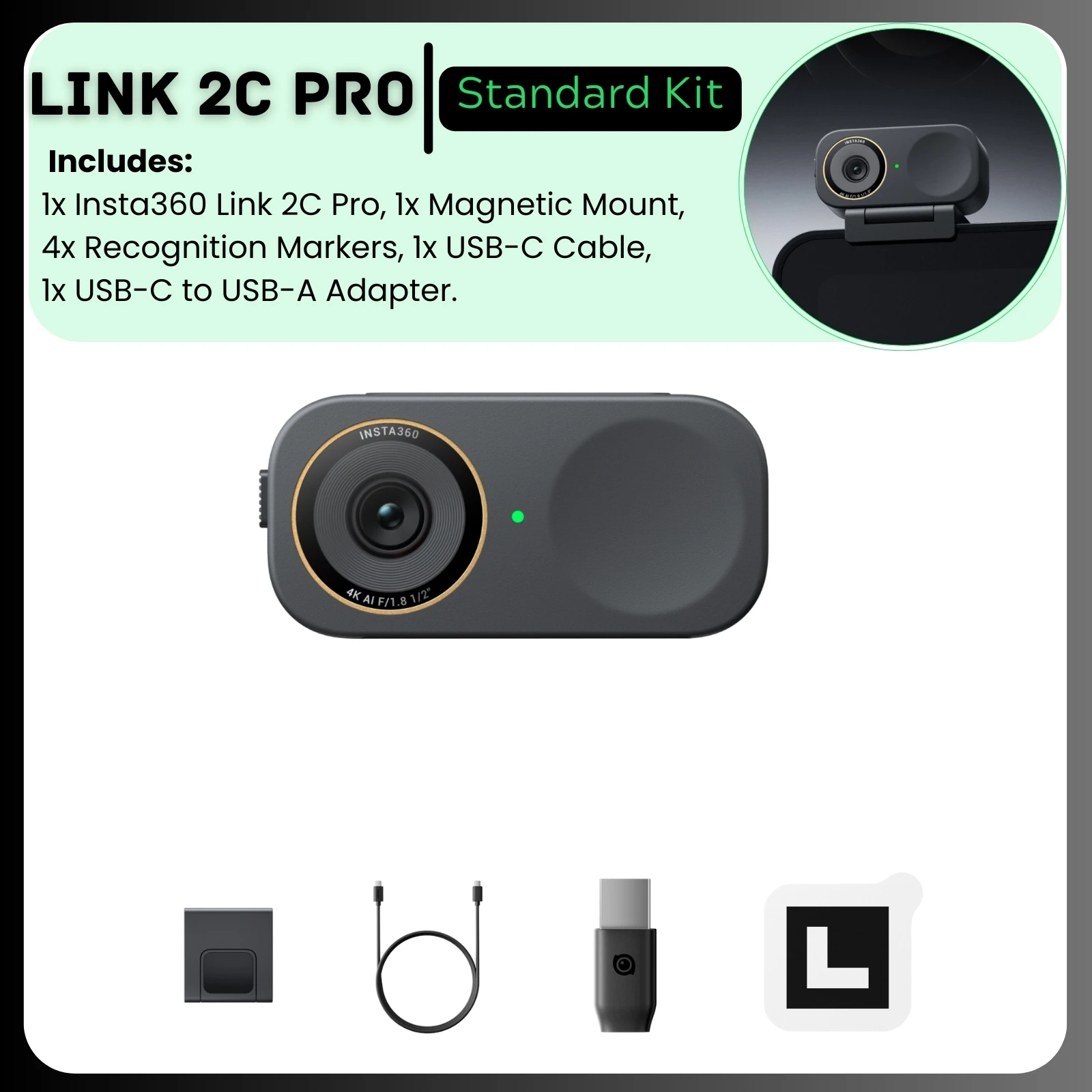 Insta360 Link 2 Pro & 2C Pro Webcam 4K 30fps, AI Tracking, Noise