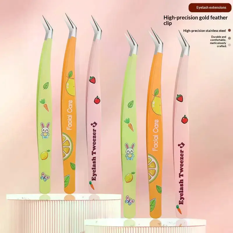 Colorful Stainless Steel False Eyelash Tweezers Anti-static Professional High Precision Lashes Extension Tweezer Makeup Tool