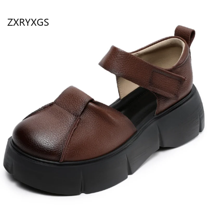 

ZXRYXGS/2020 летние сандалии премиум-класса из натуральной кожи с круглым носком, обувь на платформе, женские сандалии на танкетке, легкая универсальная обувь