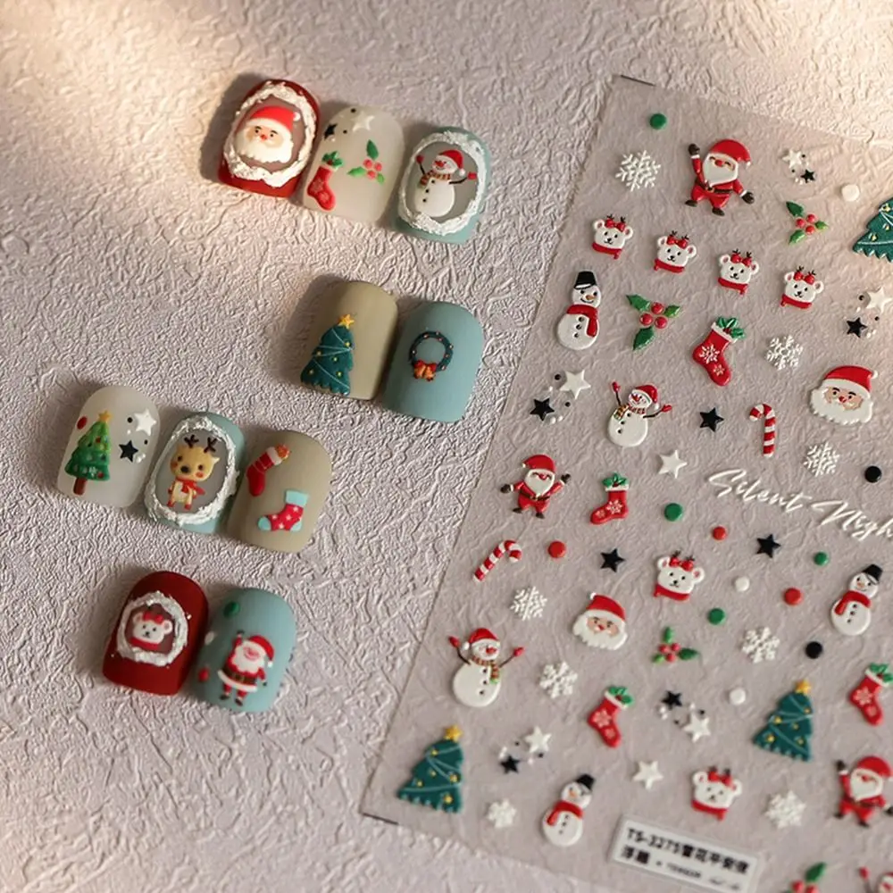 Lindo muñeco de nieve pegatinas de uñas de Navidad copo de nieve ciervo pegatinas de decoración de uñas autoadhesivas Santa calcomanías de manicura manicurista