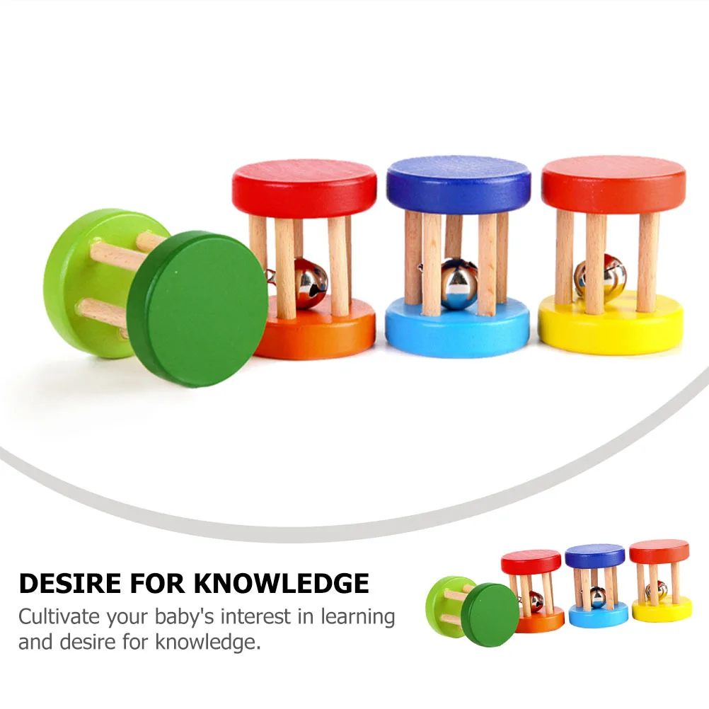 4Pcs Wooden Rattles Baby Educational Playthings Smooth Polished Infant Hand Rattle for Early Learning Hand Eye Coordination