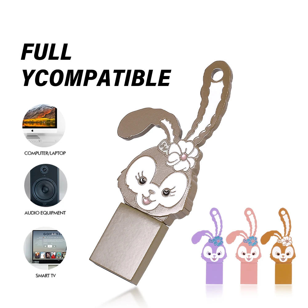 

JASTER cute rabbit USB flash drive 128GB Cartoon Metal Memory stick 64GB Purple Pendrive 32GB for Computer USB stick 8G Portable