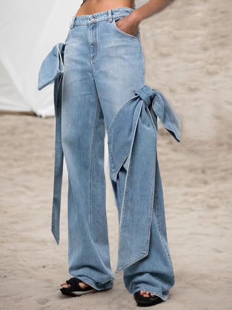 Streetwear Butterfly Denim Trousers Autumn Clothing Women High Waist Straight Jeans Female Casual Slim Jean Trousers Denim Pants