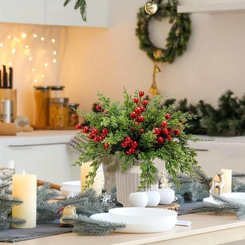 مجموعة مكونة من 35 قطعة من فروع شجرة الصنوبر الاصطناعية لعيد الميلاد مع سيقان الأرز والأرز الأحمر، ديكور للعطلات بنفسك #3