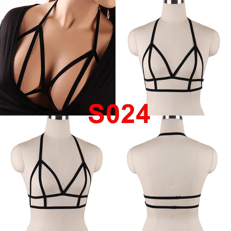 BONDAGE STRAPPY Pentagram Harness Tubuh Wanita Bra Erotis Aksesori Goth Bra Tanpa Cup Festival Lingerie Seksi Rave