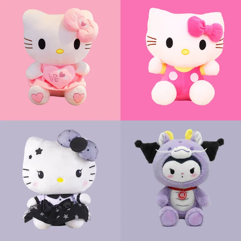 Juguete de peluche de Hello Kitty Sanrio Kuromi, almohada de muñeca rellena suave de dibujos animados, decoraciones para habitación, mochila de gato Kawaii KT, regalo de cumpleaños