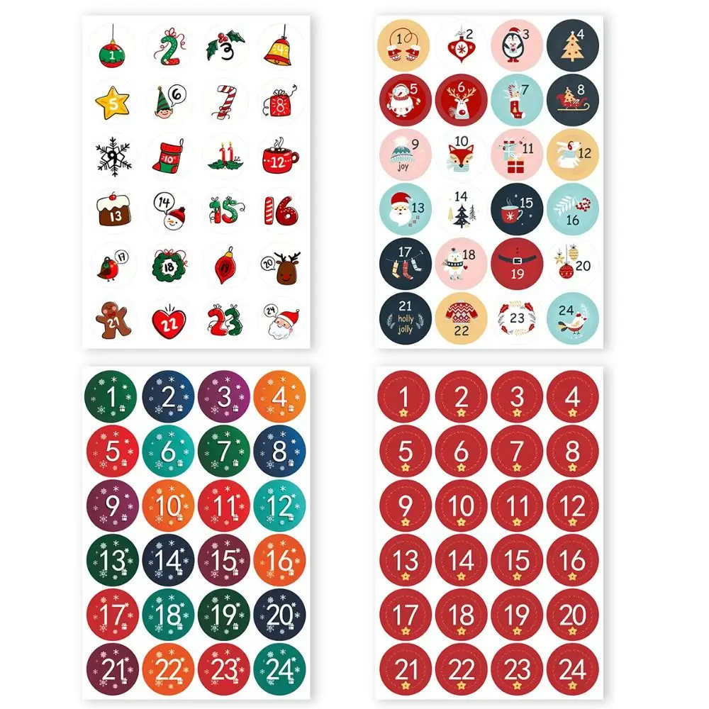 24pcs Per Sheet Self-Adhesive Christmas Packaging Labels Numbered Stickers DIY Craft Stickers Advent Calendar Stickers