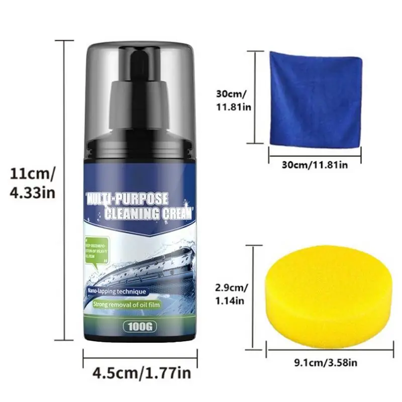 Glass Oil Film Remover Car Windshield Cleaner 100g Car Coating Agent With Sponge Towel For Windshield Removes Excess Oils