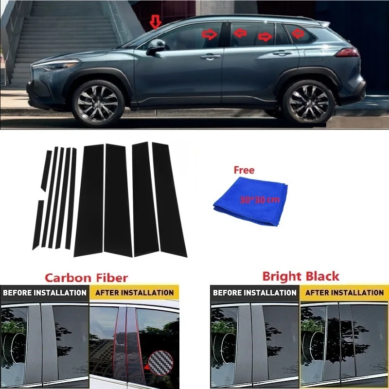 

New Arrival Carbon Fibre Window Trim Cover BC Column Sticker Fit For Toyota Corolla Cross 2020 2021 2022 Polished Pillar Posts