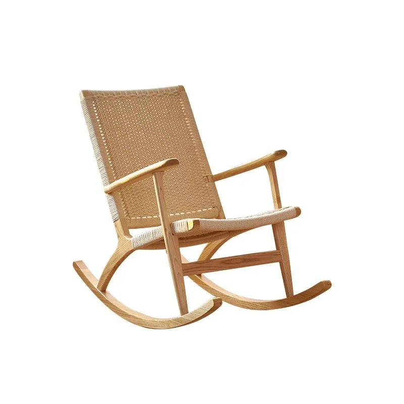 Solid wood high-back rocking chair rocking  Nordic rattan Japanese rattan chair solid wood reclining