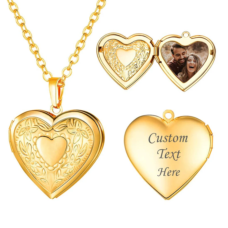 Customize Picture Name Women Necklaces 18K Gold Photo Heart Locket Pendant Necklaces Family Image Personalized Anniversary Gift