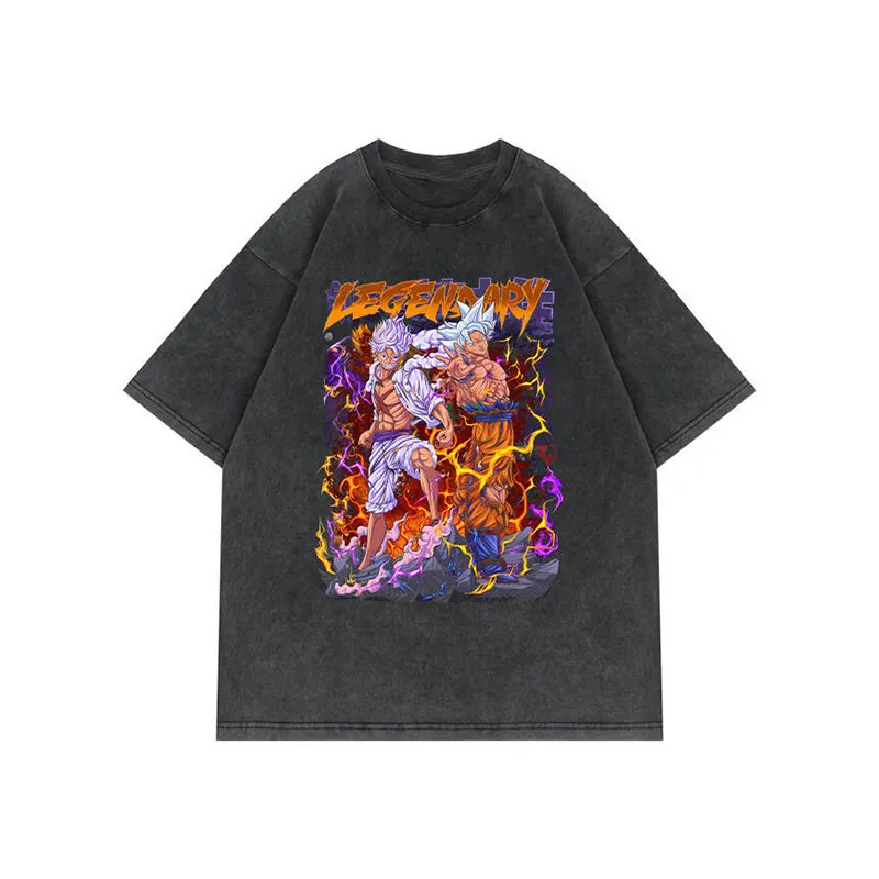 

One Piece (Sailor Moon) Anime Straw Hat Kid Monkey D. Luffy Retro Harajuku T-Shirt - Loose Fit Couple's Shirt for Men and Women