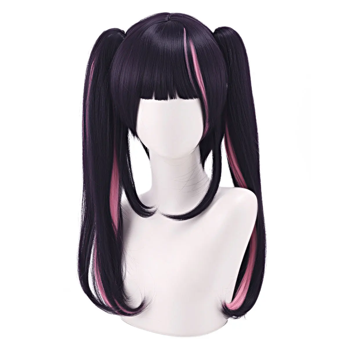 Komazawa Noi Cosplay Wig Chrono Kaguya-hime Black Purple Pink Highlight Long Pigtails Wig with Bangs Halloween Synthetic Hair