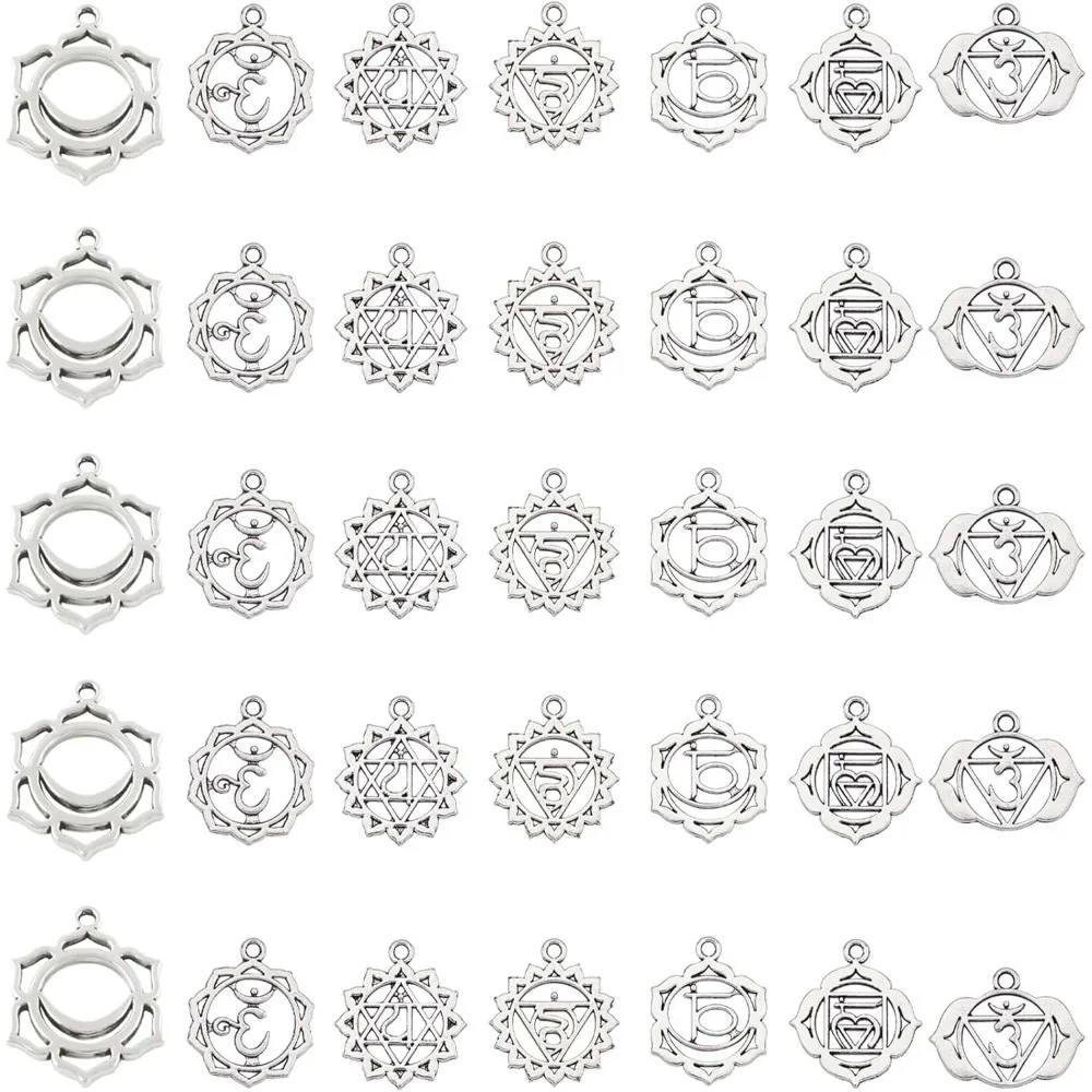 1 Box 42pcs 7 Styles Chakra Charms Indian Energy Charms Jewelry Findings Making Accessory Supplies for DIY Necklace Bracelet