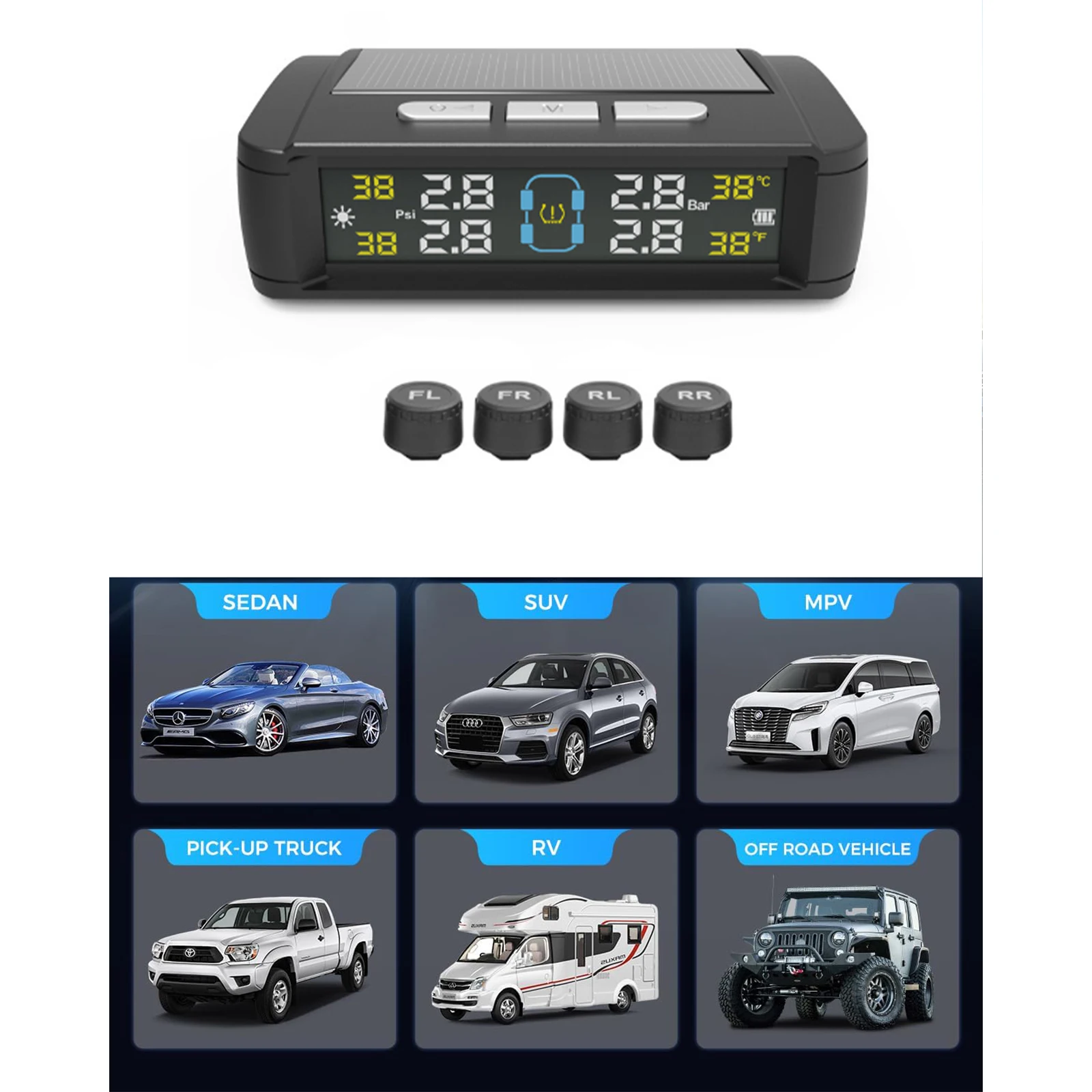 TPMS Tyre Pressure Monitoring System Solar Power Digital LCD Display Auto Security Alarm Systems With 4 Sensors