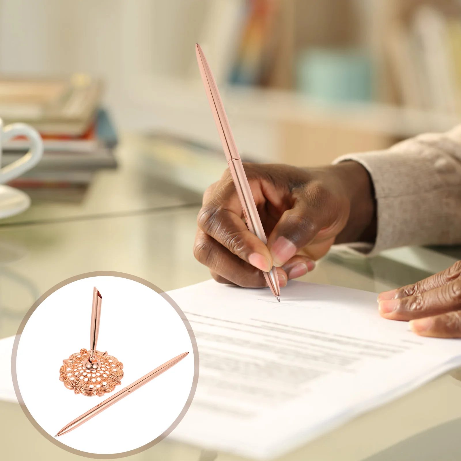 

2 Pcs Office Signature Pen Decor Pens with Stand Accessories Writing Metal for Business