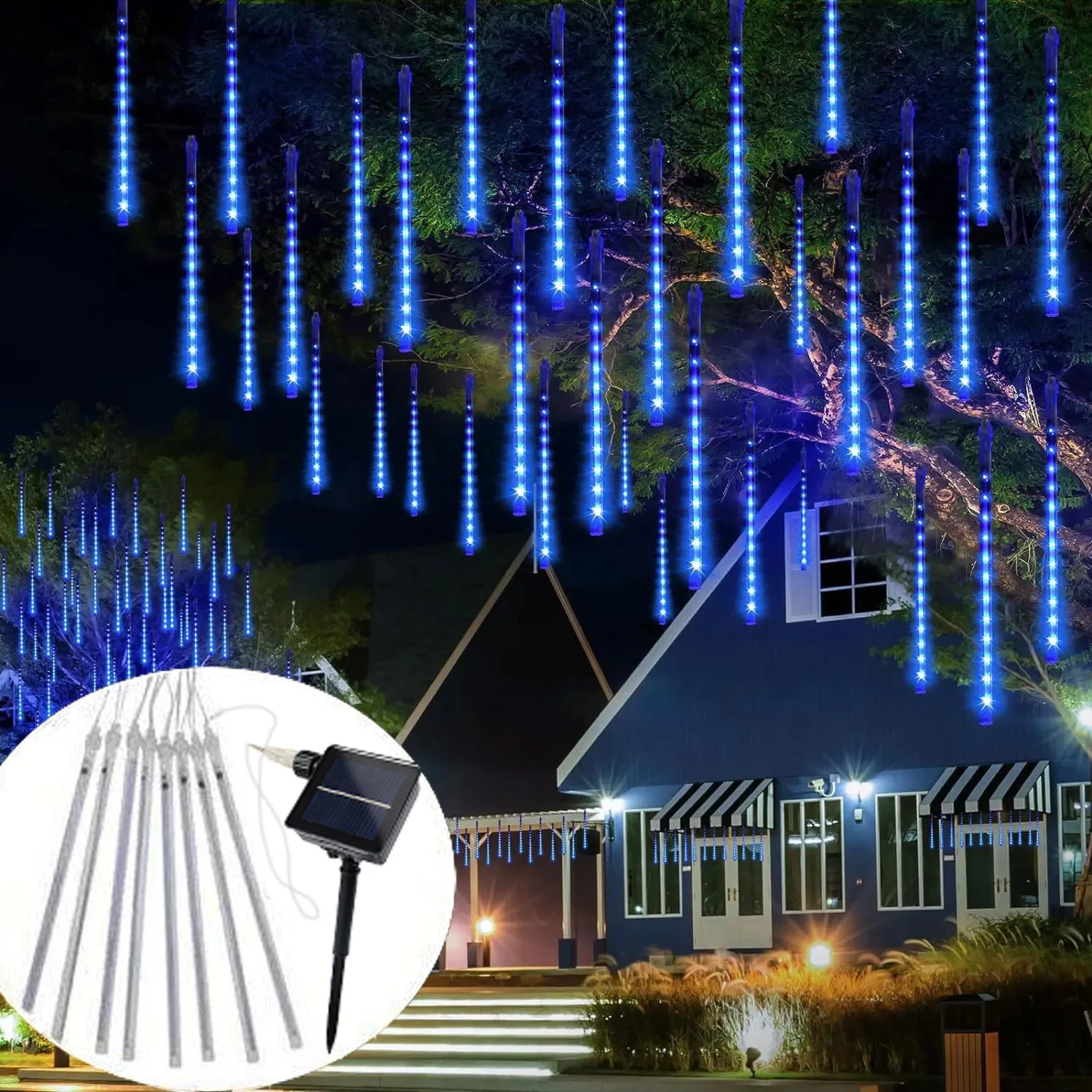 Outdoors 8 Tube Solar LED Meteor Shower Light 30/50cm Falling Raindrop for Holiday Yard Fairy String Light Christmas Decoration