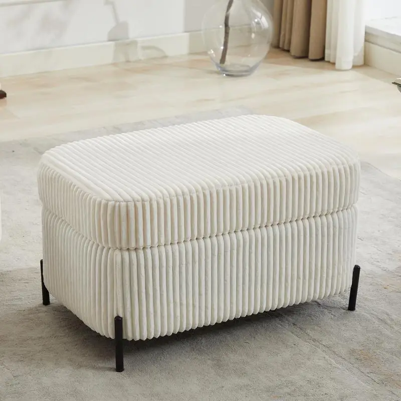 

Large Ivory Corduroy Upholstered Storage Bench Ottoman for Living Room, Entryway, and Hallway