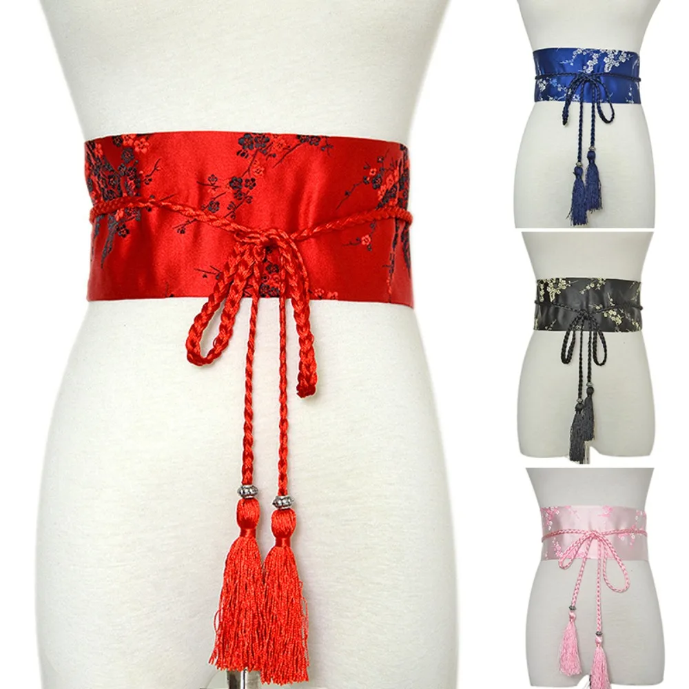 Women Bowknot Floral Printed Corset Waistband Kimono Belt Wide Waist Band Corset Cummerbands