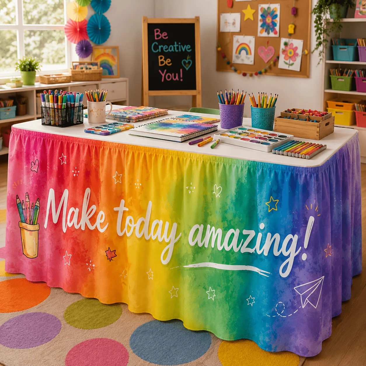 Party table skirt, 1-piece, rainbow motivational, rainbow gradient motivational themexzj