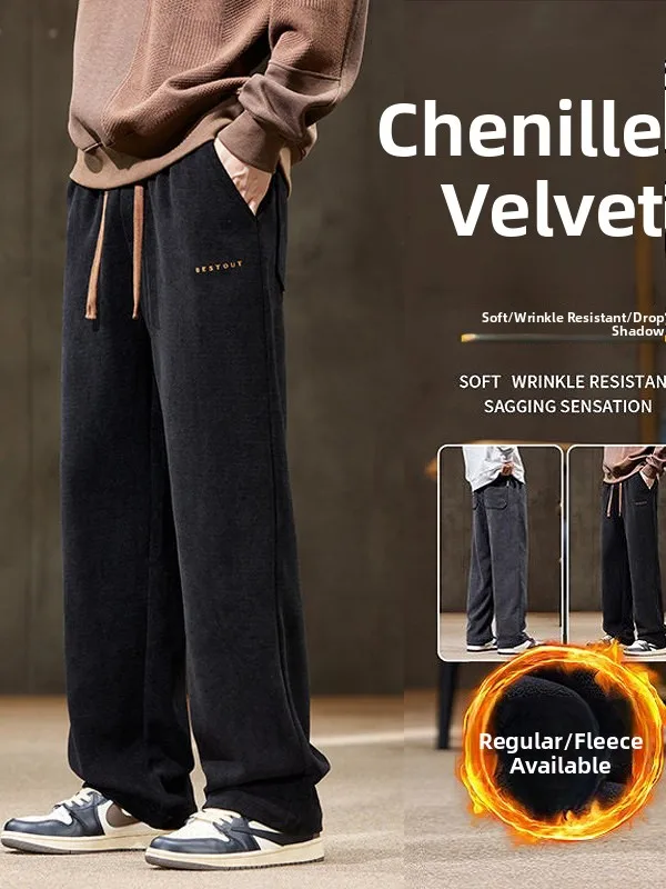 

Men's Loose Fit Fce Lined Thiened Casual Sports Sweatpants Autumn Winter New Sle Straight Leg Pants Daily Wear