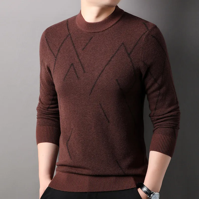 Men's Warm Sweater Long Sleeve Mock Neck Sweater Autumn and Winter Sweaters Male Design Irregular Patterns Pullovers