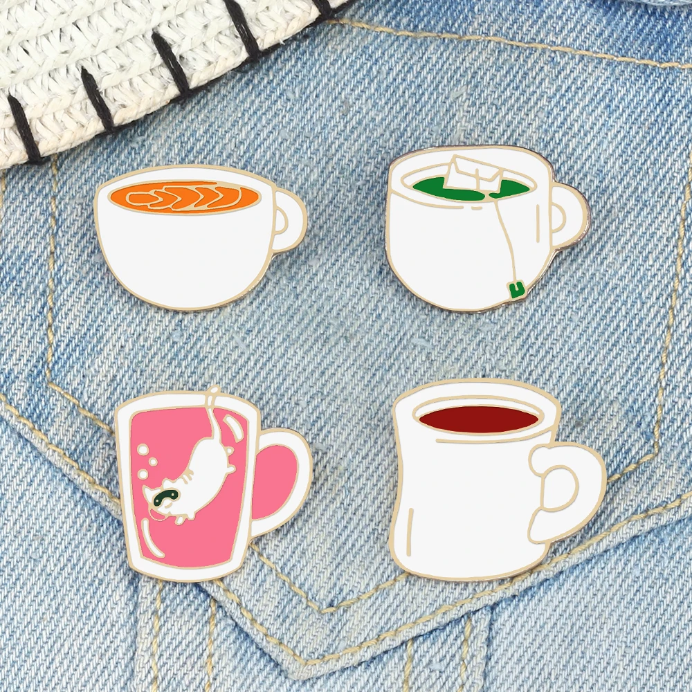 4 Style Drink Enamel Pins Crea - đánh giá và giá Coffee Tea Green
