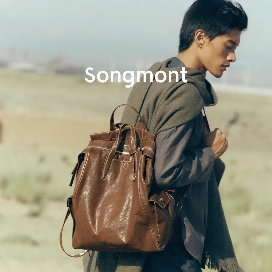Songmont Trail Series Large Shoulder Bag Genderless Vintage Vegetable Tanned Leather 16" Computer Bag