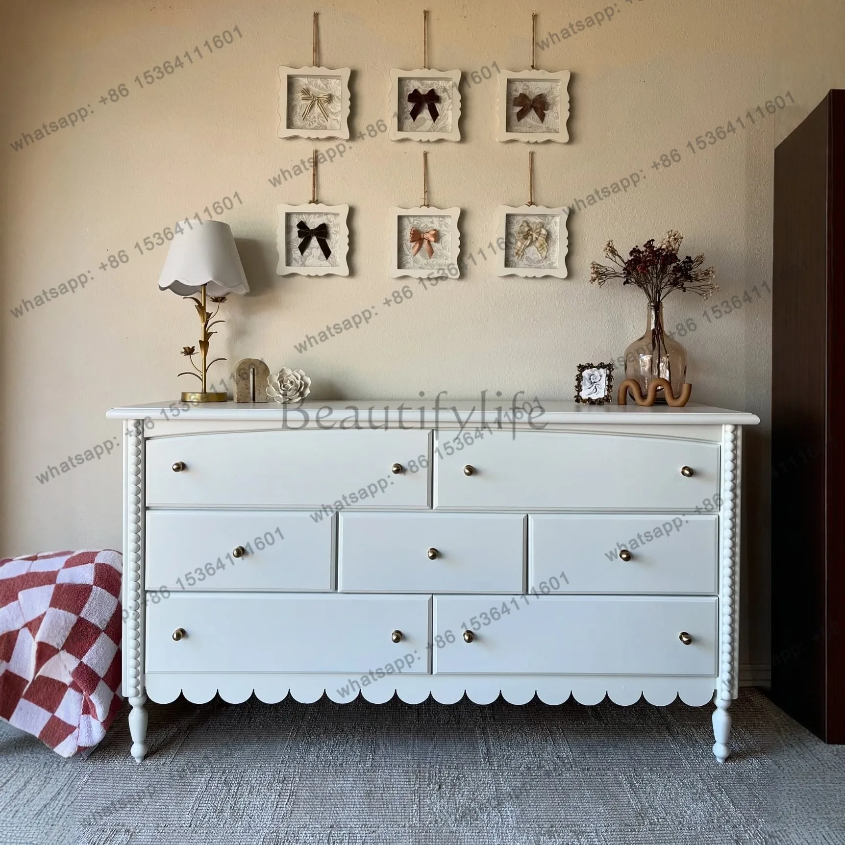 French retro light luxury seven chest cabinet light luxury artistic sense solid wood chest cabinet
