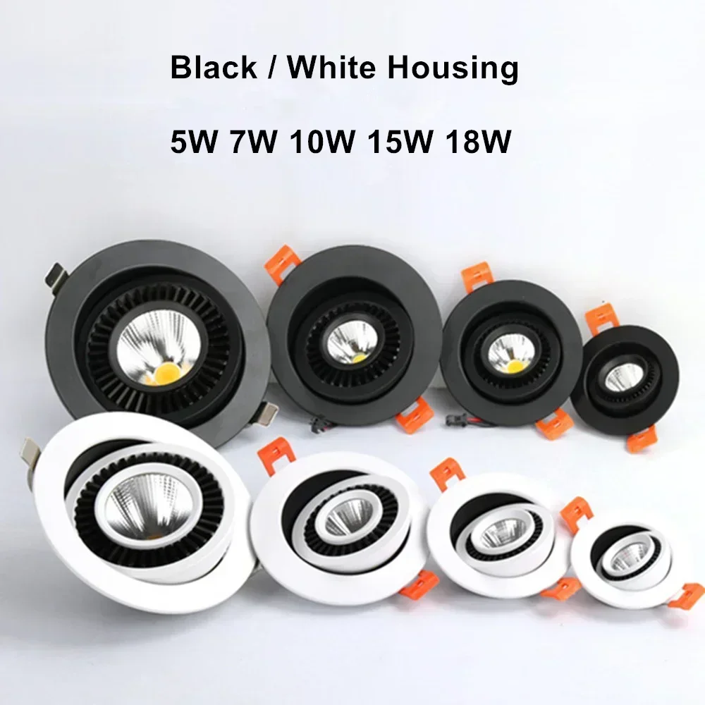 Dimmable Circular Spot 360 ° Angle Adjustable LED Embedded COB Downlight 9W 12W 15W Ceiling Light AC110V-220V Background Focus