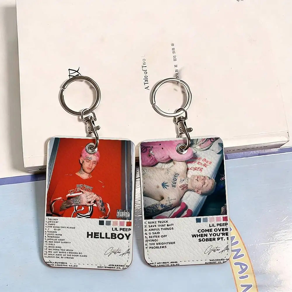 Singer L-Lil-Peepes 1Pc Access Card Case Leather Card Holder Keychain Key Ring Door Access Tags ID Card Case Keychain