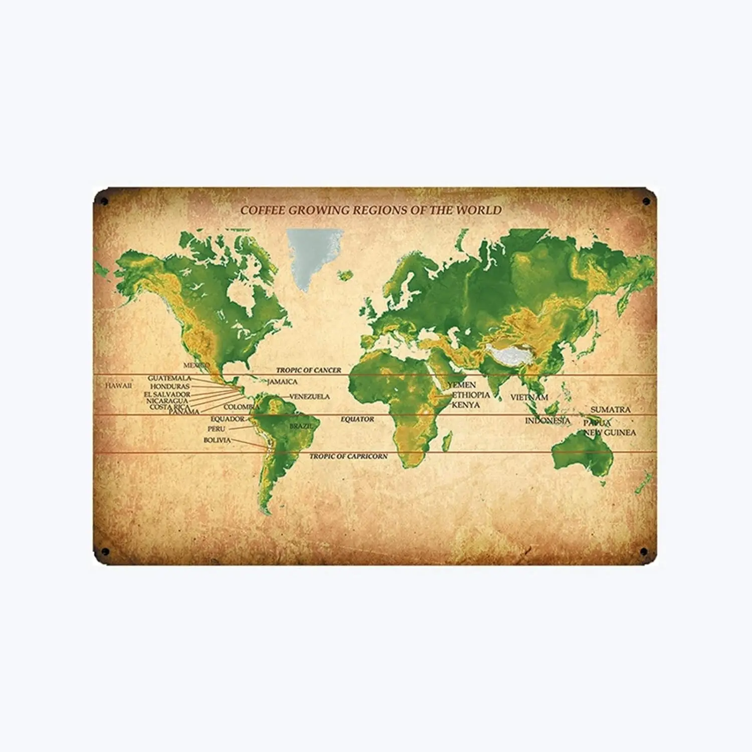 Coffee Growing Regions of The World Metal Coffee Belt Metal Tin Sign for Bar Cafe Garage Wall Decor Retro Vintage 7.87 X 11 sign