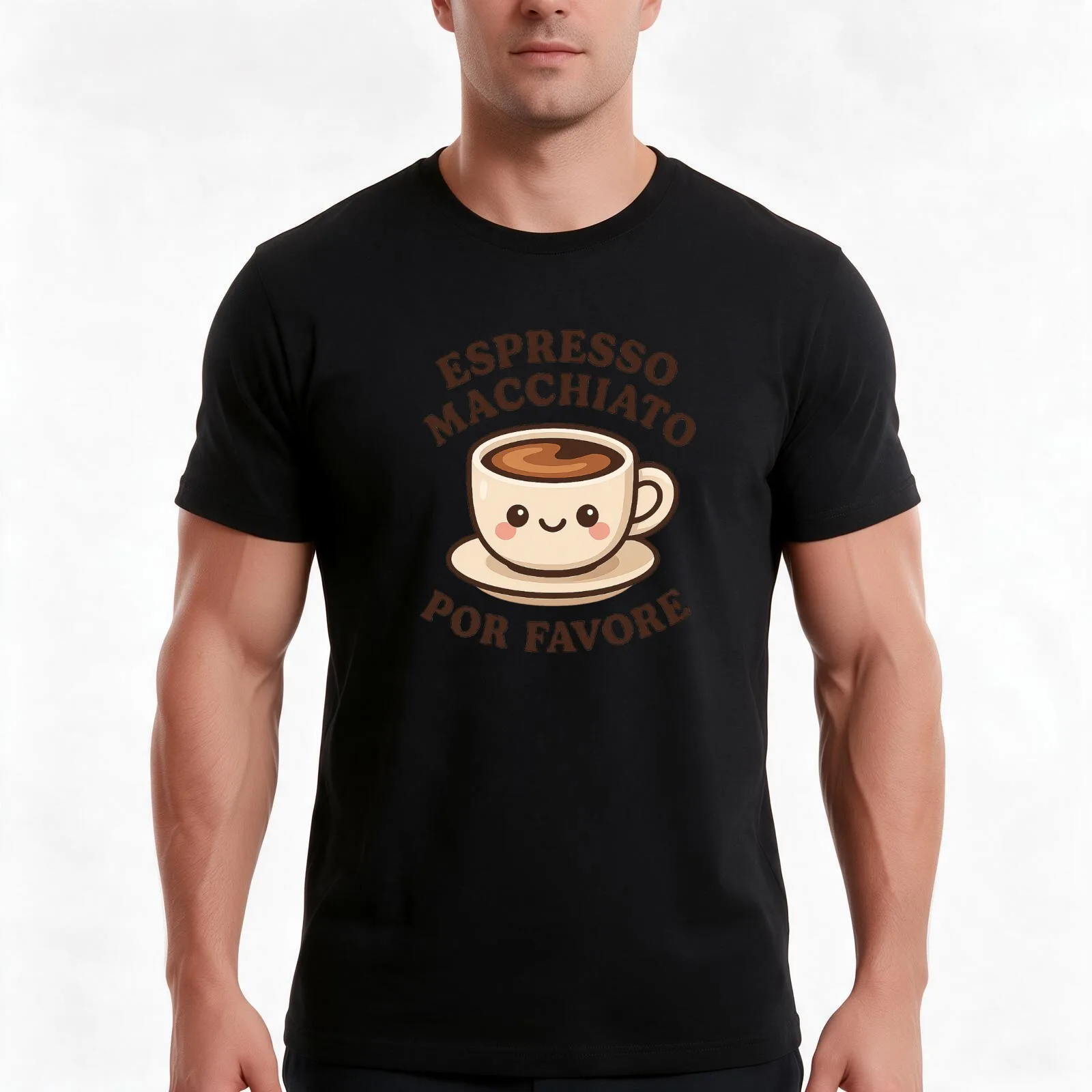 Espresso macchiato por favore T-Shirt, Summer Casual Cotton Tee, Oversized Streetwear Tops, Vintage Graphic Print, 100% Cotton