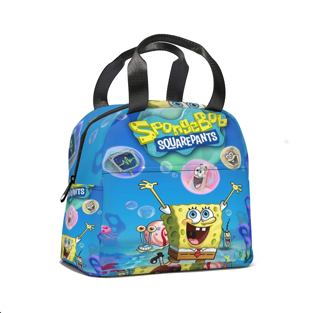 Sponge-bob Cartoon Portable Lunch Bag Food Thermal Box Durable Cooler Lunchbox with Shoulder Strap Picnic Bag Office