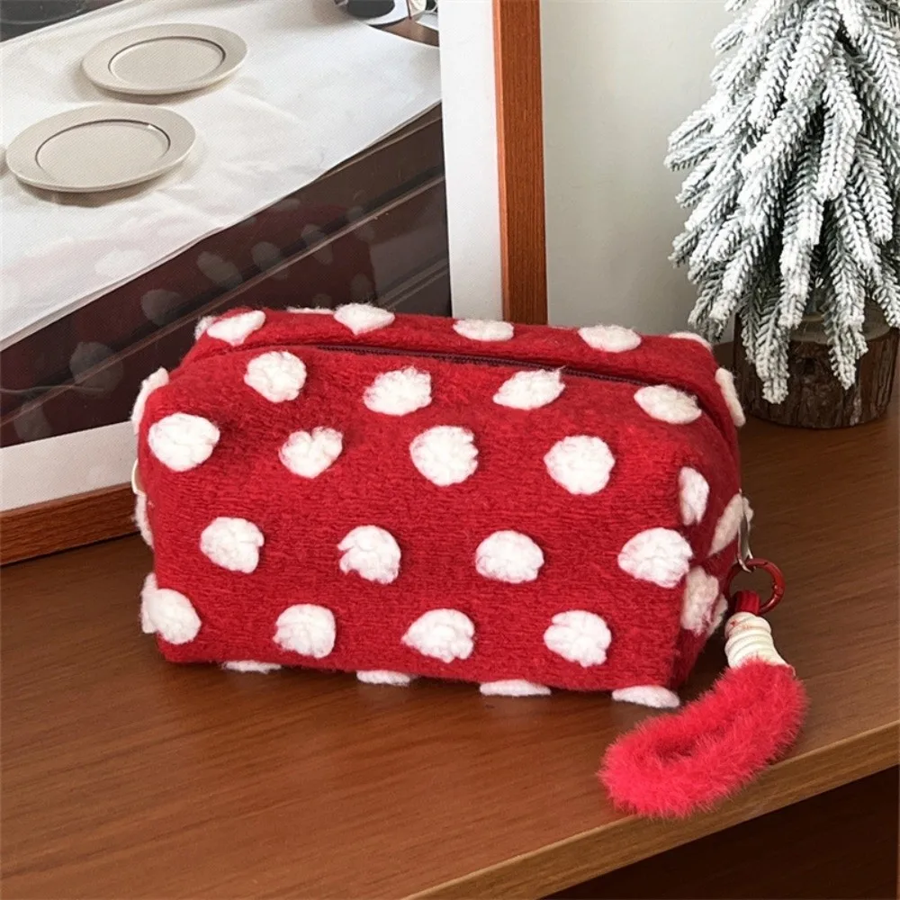 Sweet Cosmetic Bag Hand-held Large Capacity Makeup Bag Polka Dot Multifunctional Pencil Bag