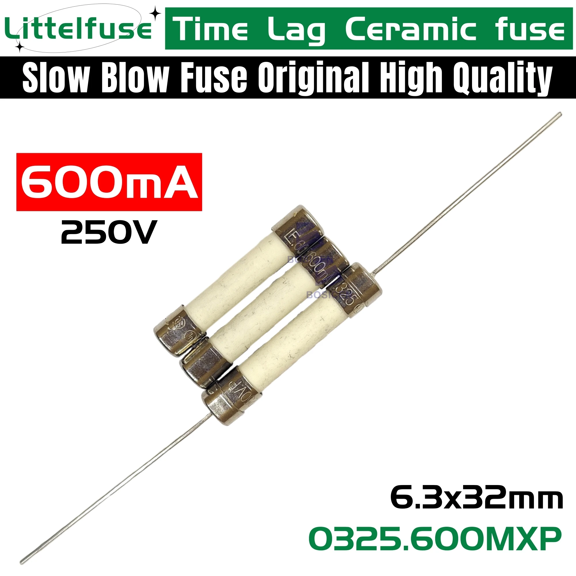 New Original LittelFuse 325 Time Lag Slow Blow ceramic Fuse Tube with pin 6X30 6x32MM 250V 600mA Multimeter Fuse 0325.600MXP 3AG