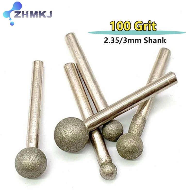 

Сферический алмазный шлифовальный наконечник, шарик 100, сферическая круглая головка, наждачная шлифовальная игла, инструмент для полировки, хвостовик 2,35 мм/3 мм