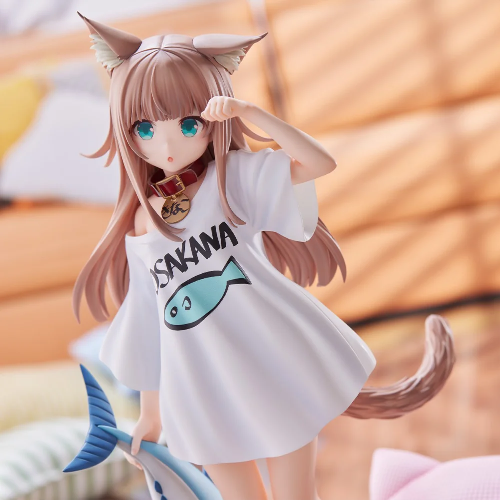 Anime Figure Kawaii Kinako Cute cat lady beautiful girl PVC KINAKO Flour Sit And Eat Fish Model Doll Toys Christmas Gifts