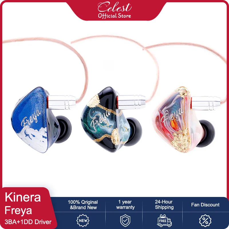 Kinera Freya 3BA+1DD Hybrid IEMs Monitor HiFi Headset In-Ear Earphones Wired With Detachable 0.78mm 2pin Cable And 2.5mm Plug