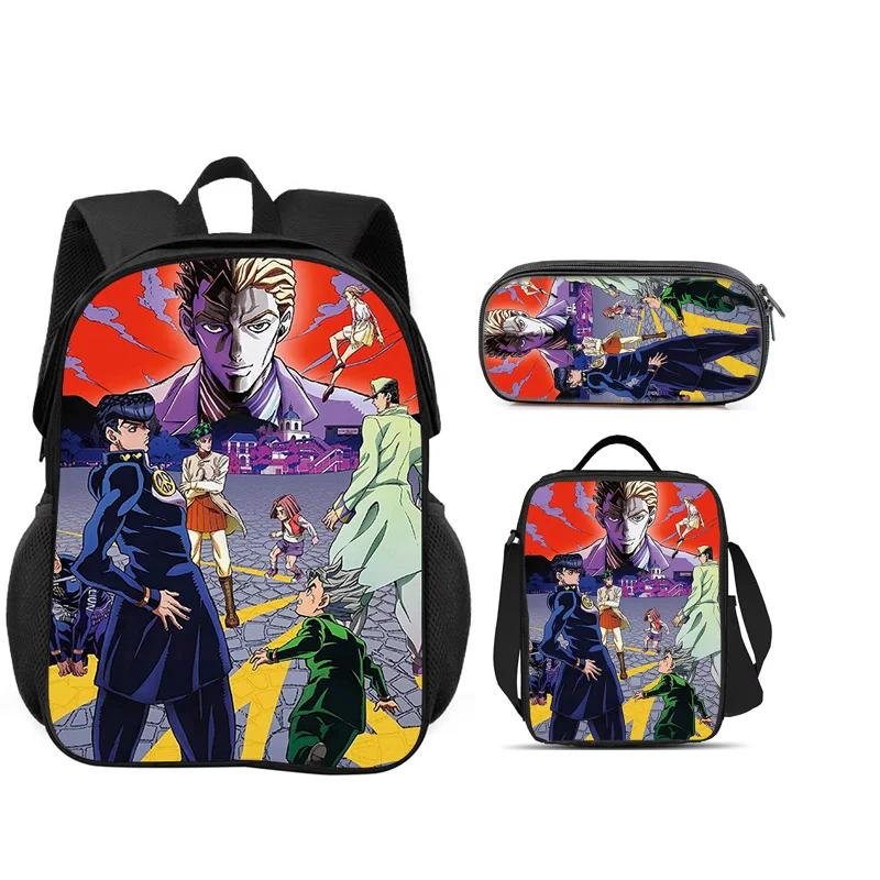 

JoJo's Bizarre Adventure 3pcs Set Backpack Pen Bag ice Bag Durable Trendy Versatile School Boy and Girl Birthday Best Gift