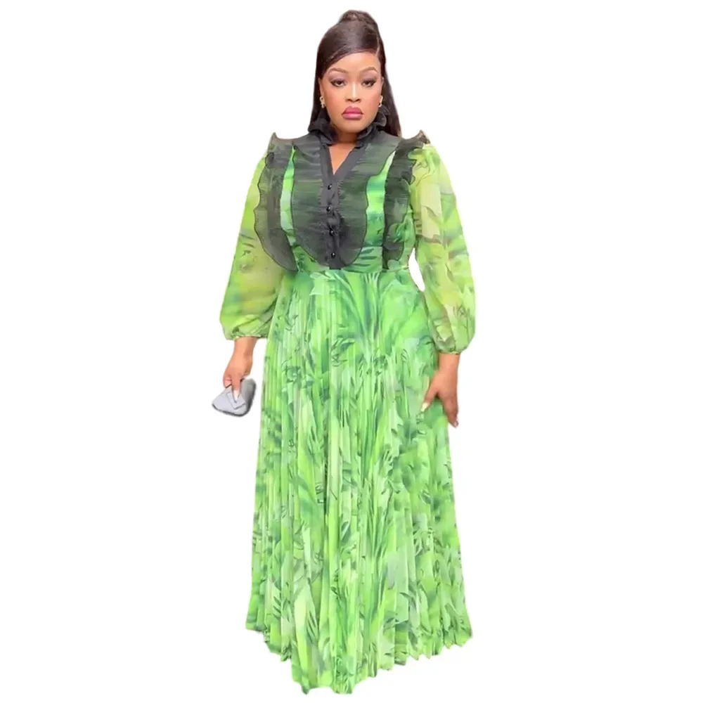 Dashiki African Party Evening Dresses for Women Autumn Elegant Africa 3/4 Sleeve V-neck Printing Long Maxi Dress Africa Clothing