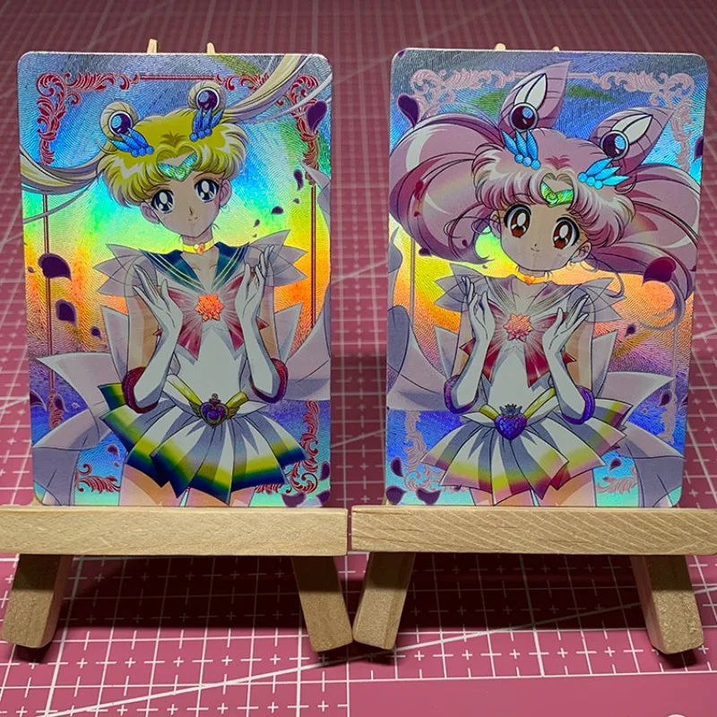 15pcs/set Sailor Moon Chibiusa Tsukino Usagi Animation Characters Refraction Flash Card Anime Classics Game Collection Cards Toy