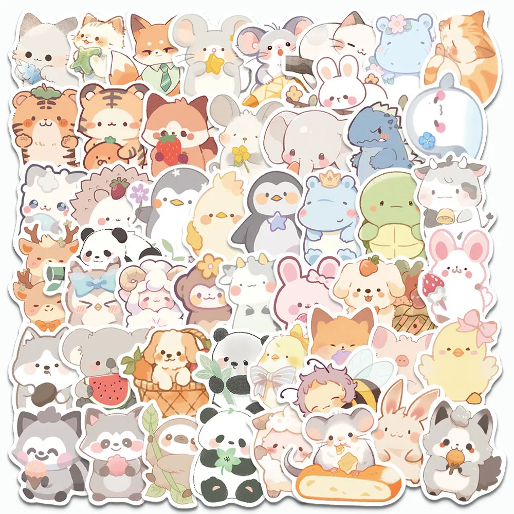 

50PCS Cartoon Q-version Animals Stickers Cute Panda Elephant DIY Decals For Kid Toys Laptop Cup Phone Case Decorate Stickers