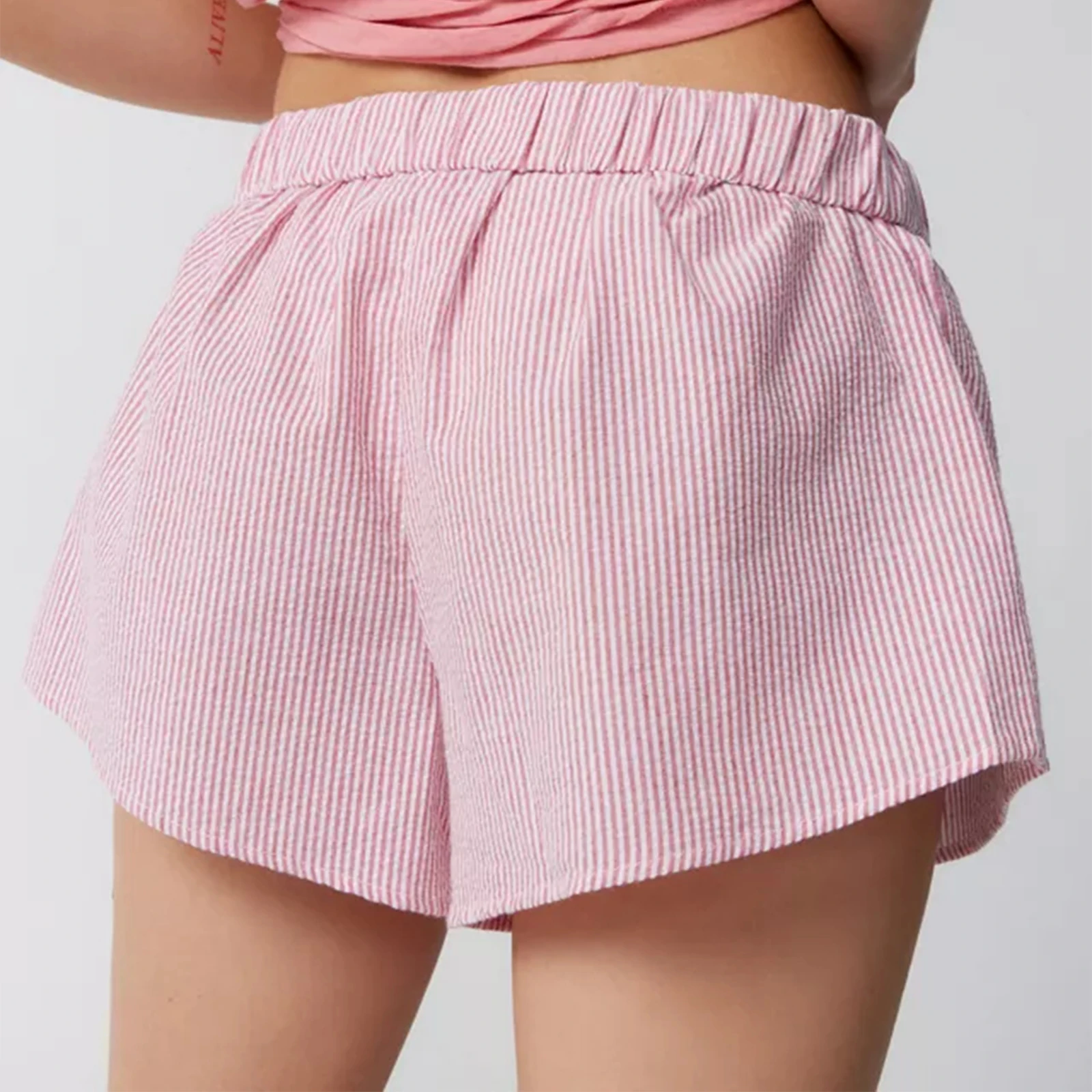 Cute Striped Lounge Shorts for Women Summer 2000s Aesthetic Casual Plaid Pajama Shorts Elastic Low Waist Sleep Boxer Shorts