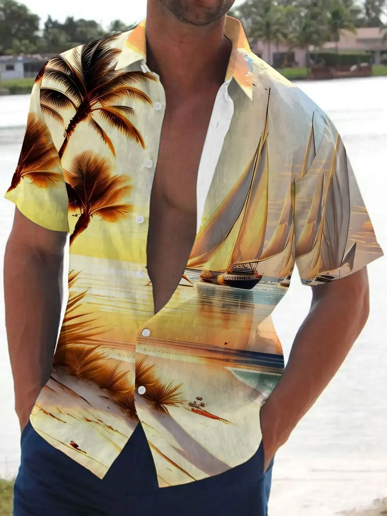 

Men's Treble Clef Music Note Print Color Block Short Sleeve Shirt Black Teal Casual Button Down Summer Beach Hawaiian Shirts