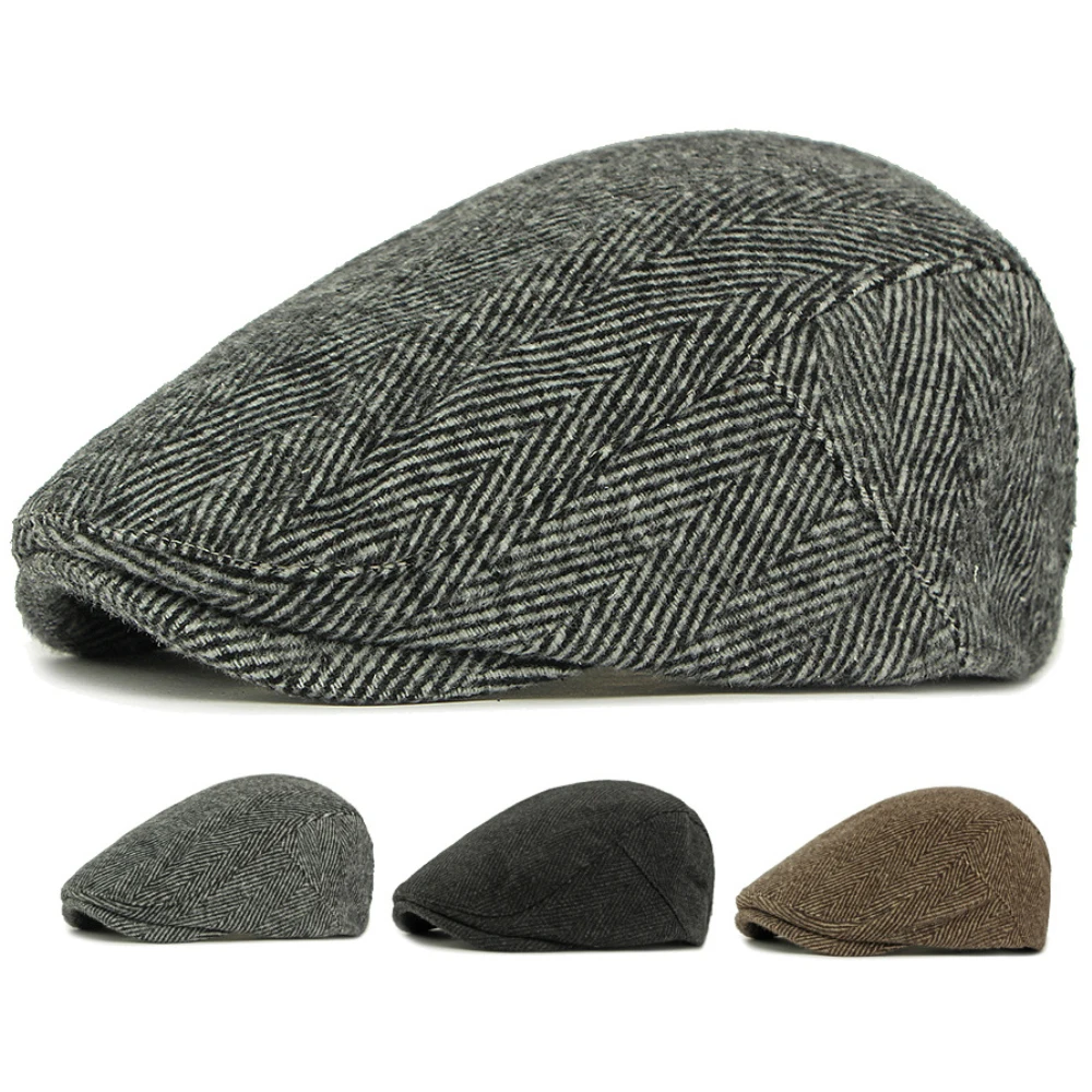 

HT4841 Mens Berets Women Autumn Winter Hat Striped Artist Painter Beret Hat Adjustable Ivy Flat Cap Male Female Wool Beret Caps