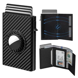 Mens Wallet Card Holder for AirTag:Pop up Card Case, RFID Blocking, Smart, Slim, ID Window | Cash Slot （AirTag not included）