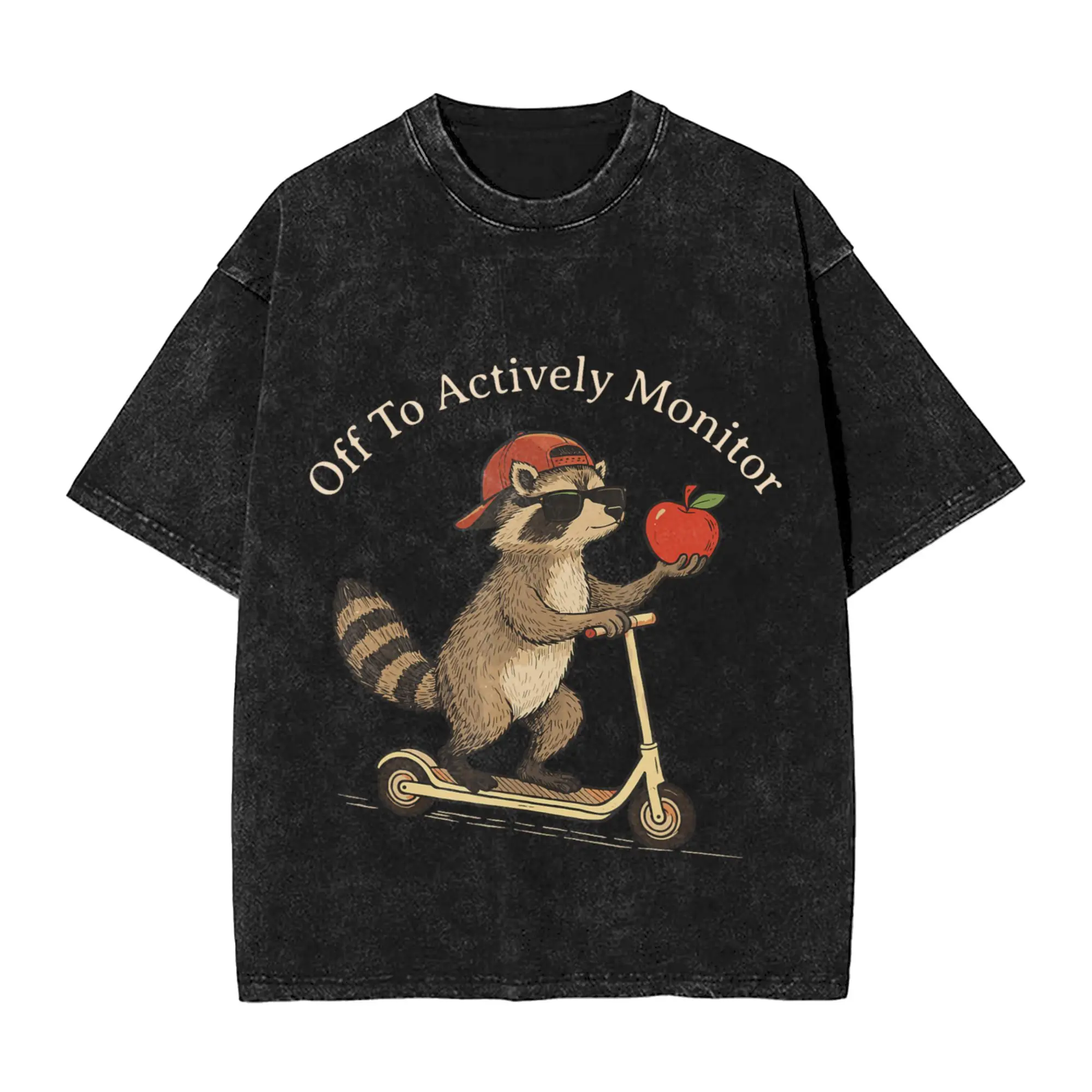Men's Off to Actively Monitor Teacher Testing Day Raccoon Meme T Shirts Classic Short Sleeve T Shirt O Neck Hip Hop Print Tshir