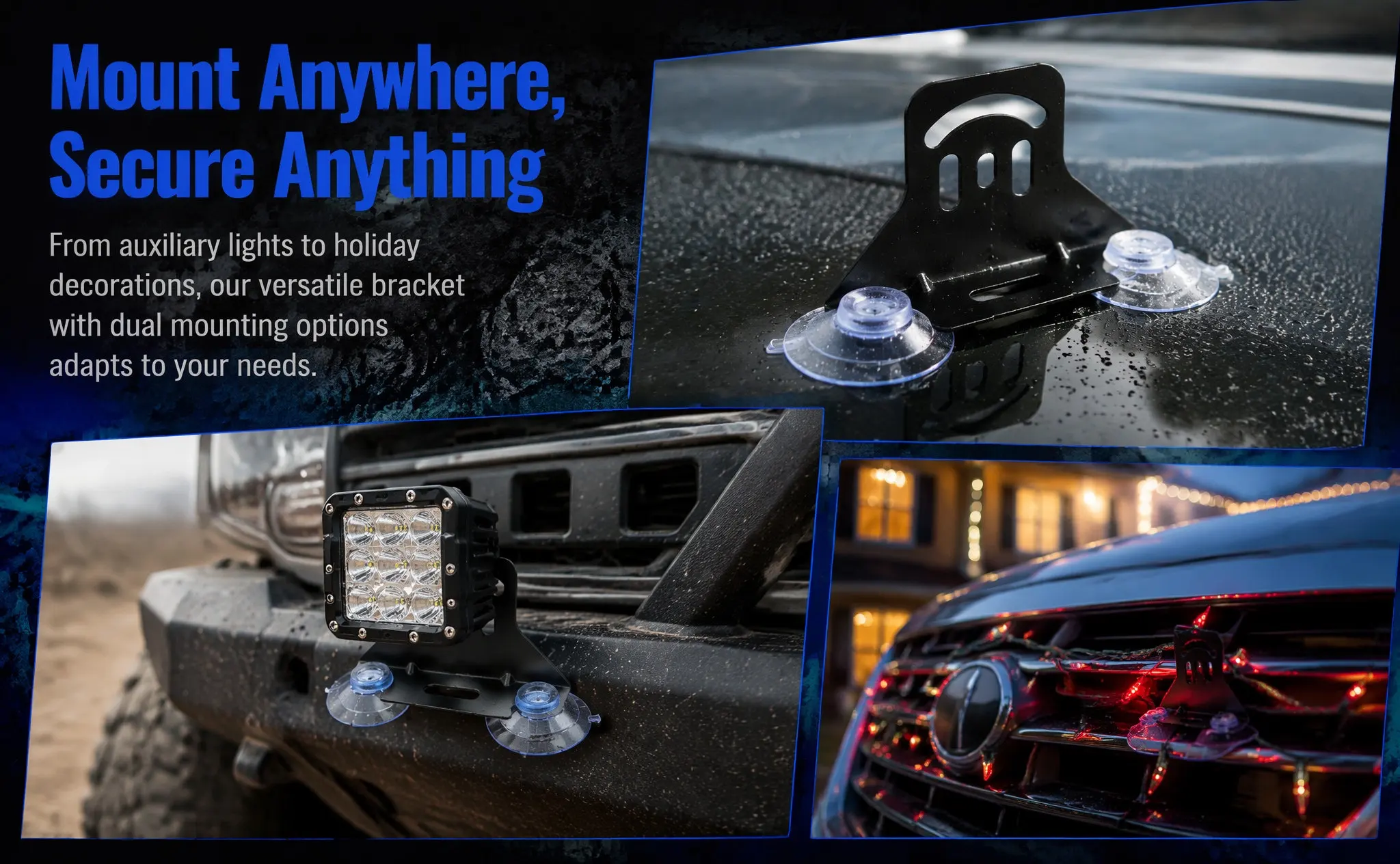 1Set Car Hood Lights Brackets Universal Mount Front Bumper LED Light Bar Holder Suction Cup Stabilized Off-Road